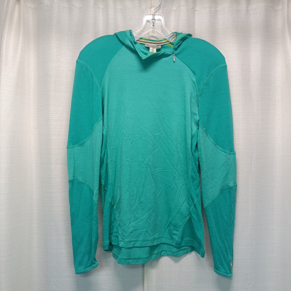 Smartwool Womens Merino Wool Hoodie Teal Green Partial Zip Base Layer Top L